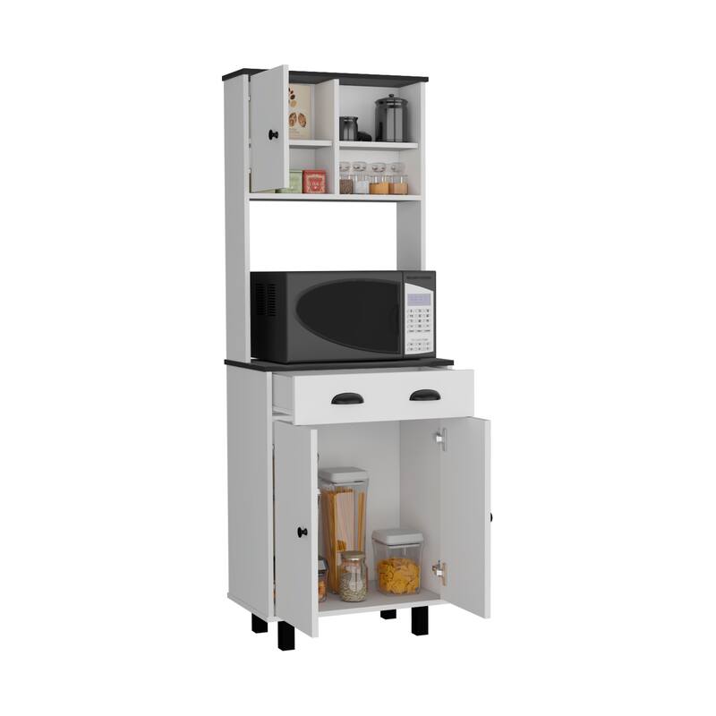 Kitchen Pantry with 2 Cabinets, 2 Open Shelves, and Drawer