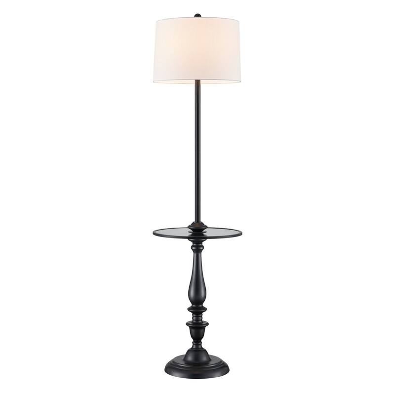 KAWOTI Traditional Tray Floor Lamp with Drum Shade - W15.4" x H61.25"