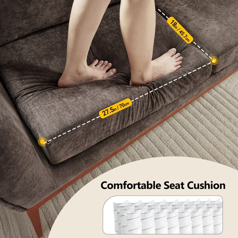 Linen Blend Mid-Century Modern Small Spaces Loveseat Two-Seater Sofa With Solid Wood Base