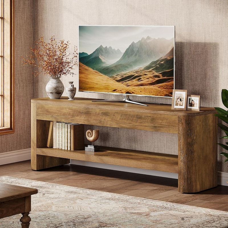 TV Stand for 55 Inch TV, 53" Entertainment Center with 2-Tier Open Shelf - 53" W x 13.8" D x 17.7" H