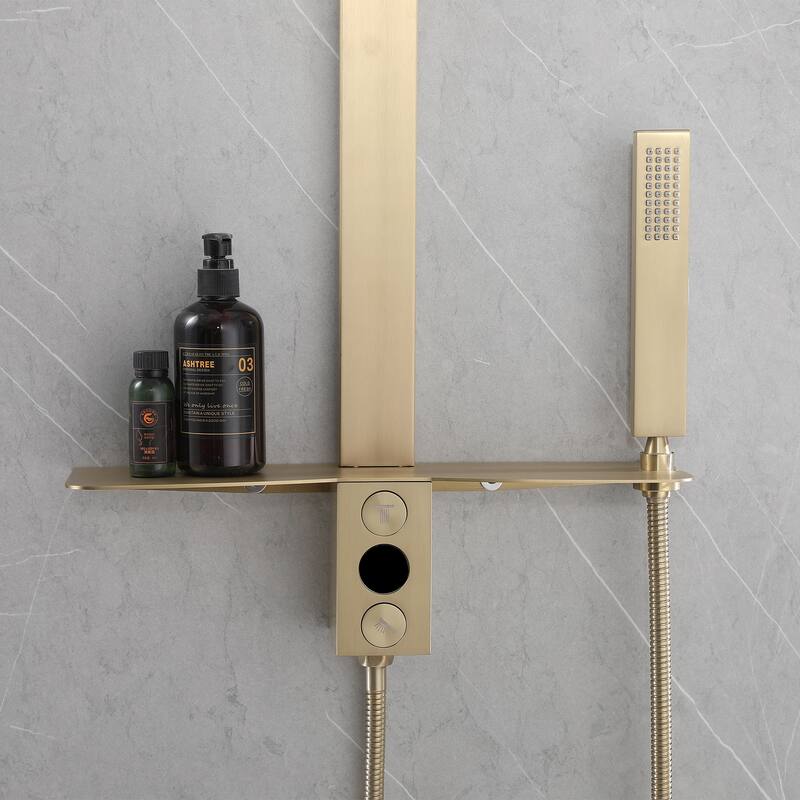 36"H Stainless Steel Exposed Rain Shower System With Handheld Shower (Valve Not Included)