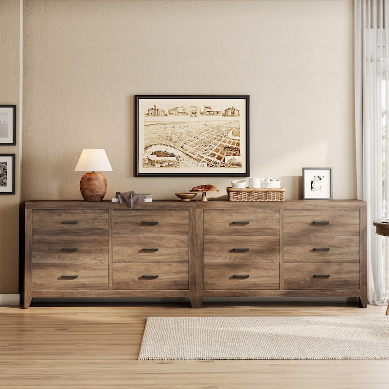 WAMPAT 6-Drawer Farmhouse Dresser - Wood Storage Chest for Bedroom & Hallway - 12-drawer - Brown