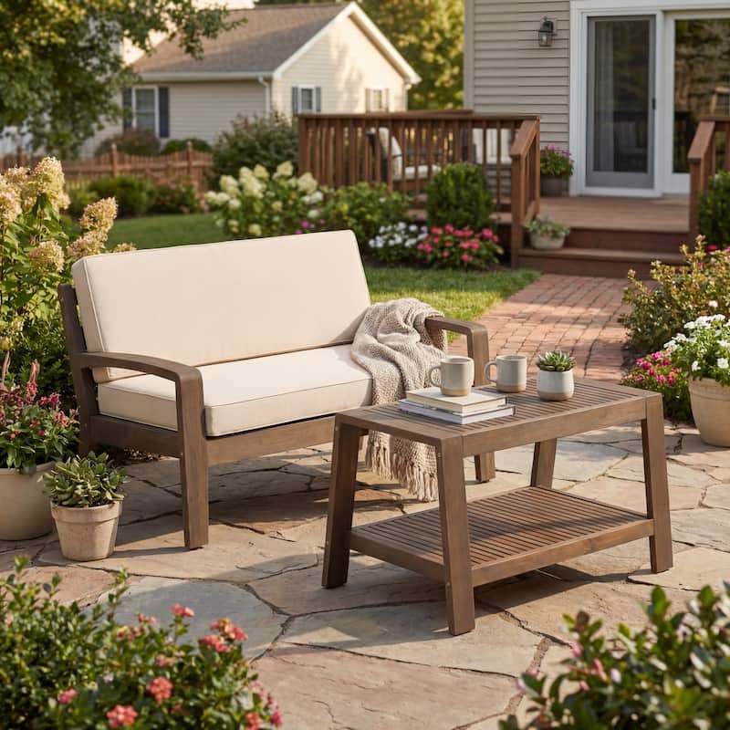 Grenada Acacia Loveseat Coffee Table Set by Christopher Knight Home - Beige