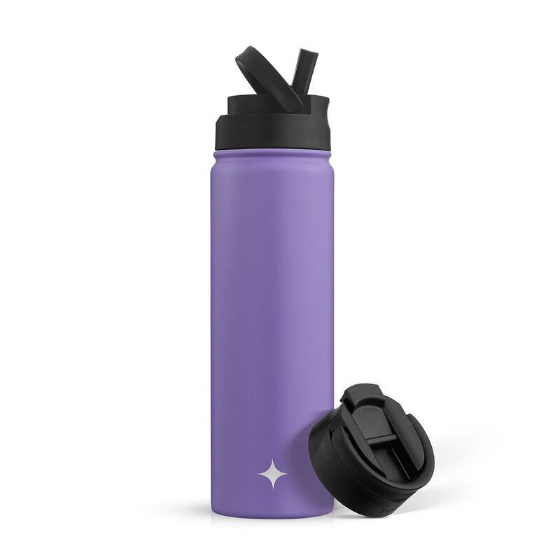 JoyJolt Triple Insulated Stainless Steel Water Bottle with Flip Lid & Sport Straw Lid - 22 oz