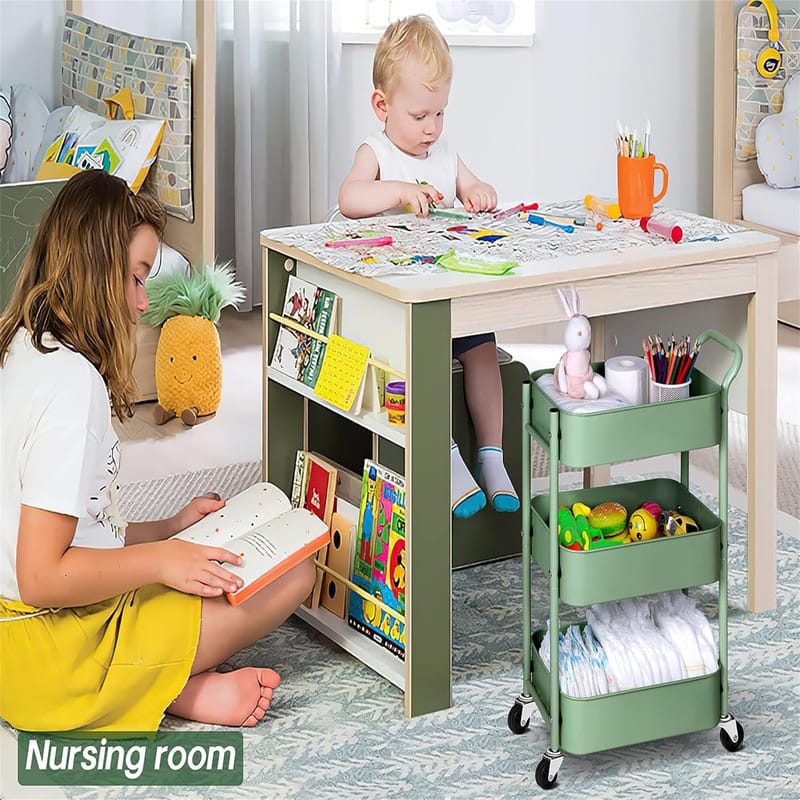 3 Tier Under Desk Rolling Cart - 11.4"D x 16.5"W x 27"H