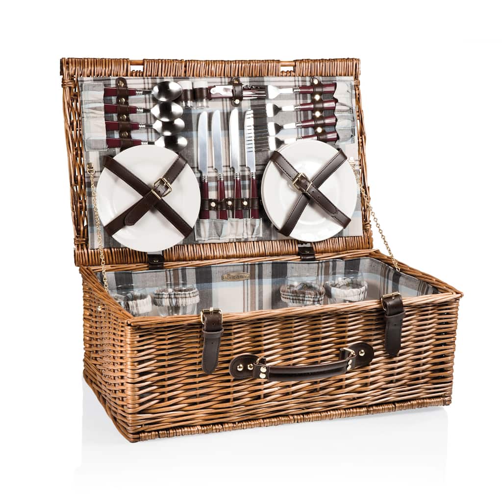 Picnic Time - Newbury Navy Blue and Burgundy Picnic Basket