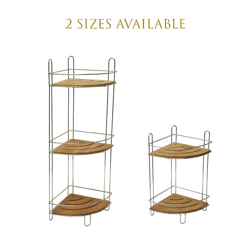 Corner Bathroom Organizer Storage Tower 3 or 2 Shelves Bamboo Black Metal