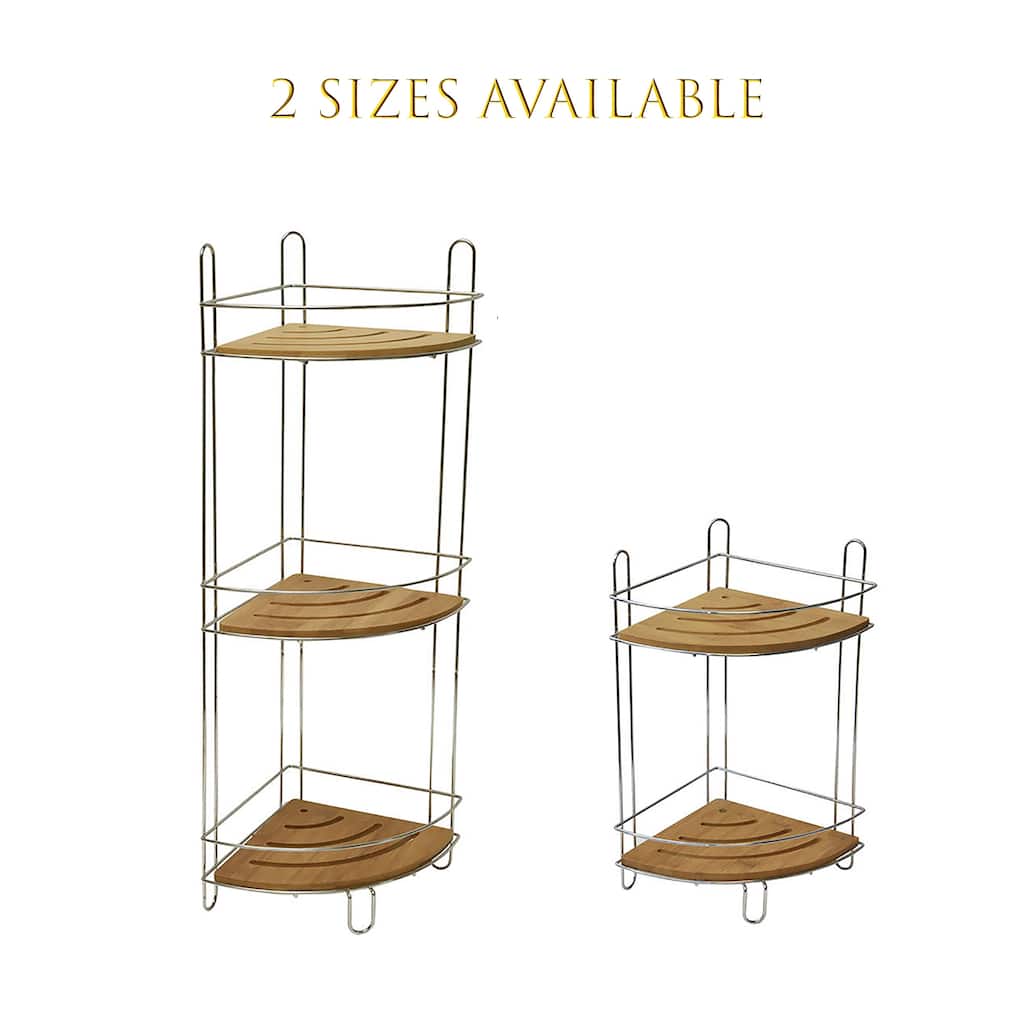 Corner Bathroom Organizer Storage Tower 3 or 2 Shelves Bamboo Black Metal