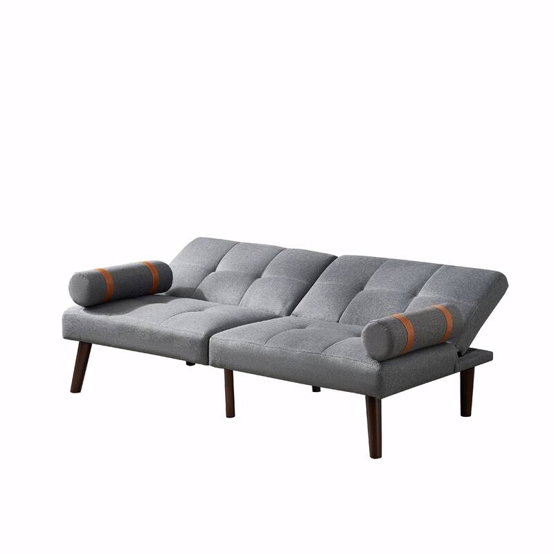 Convertible Sofa Bed Futon with Solid Wood Legs in Linen Fabric