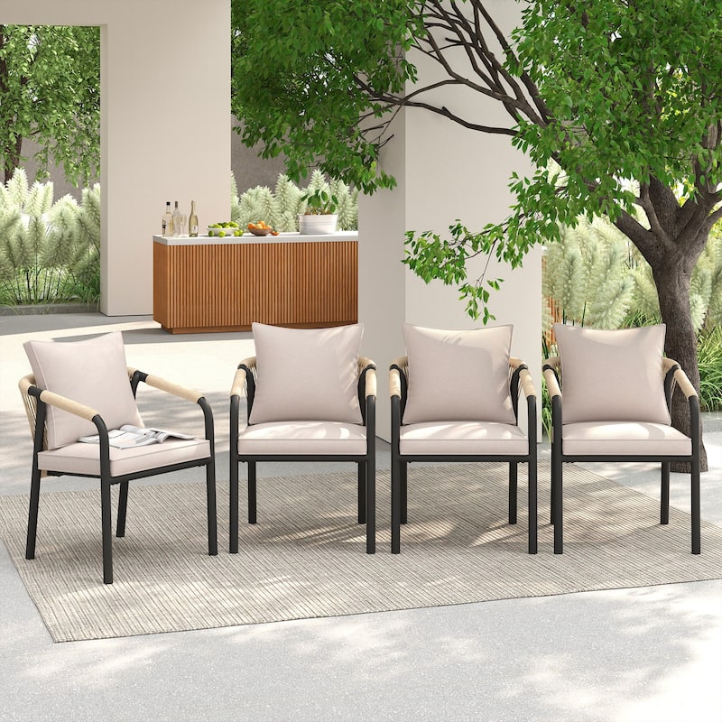 Outdoor Stackable Dining Chair Set of 2 or 4 with PE Wicker Back & Iron Frame