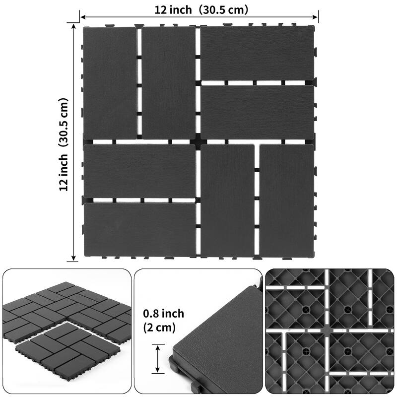 Plastic interlocking decking tiles, 44 packs of terrace decking tiles, 12 inches x 12 inches waterproof