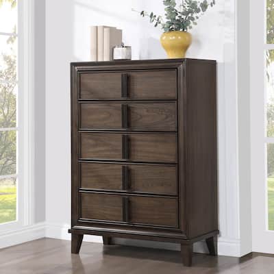 Roundhill Furniture Aetheria Contemporary Wood 5-Drawer Chest in Dark Brown