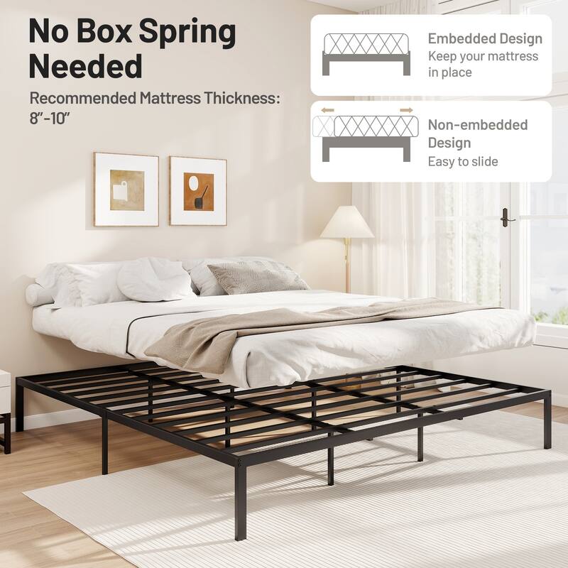 Gymax King Size Metal Bed Frame Heavy Duty Support Slats Mattress