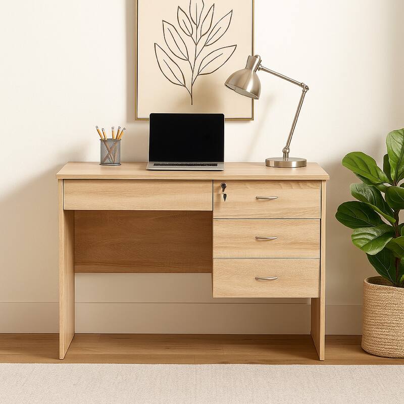 Sial Laptop Desk, 4 Drawers, 40 Inch, Weathered White Brown Wood