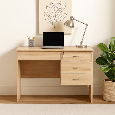 Sial Laptop Desk, 4 Drawers, 40 Inch, Weathered White Brown Wood