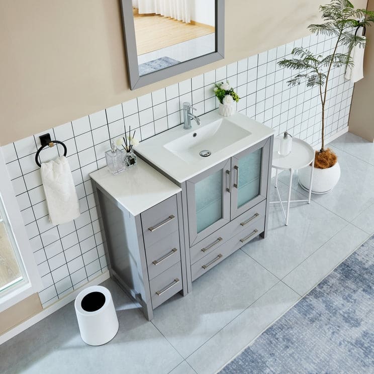 Vanity Art 42 Inch Single Sink Bathroom Vanity Set 5 Dove-Tailed Drawers 1 Cabinets 1 Shelf, Soft-Closing Doors with Free Mirror
