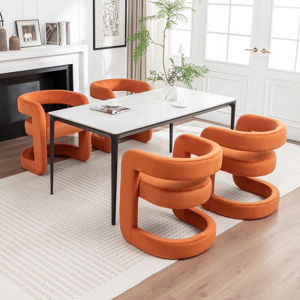 SEYNAR Modern Velvet E-Shaped Open Back Dining chair Set of 4