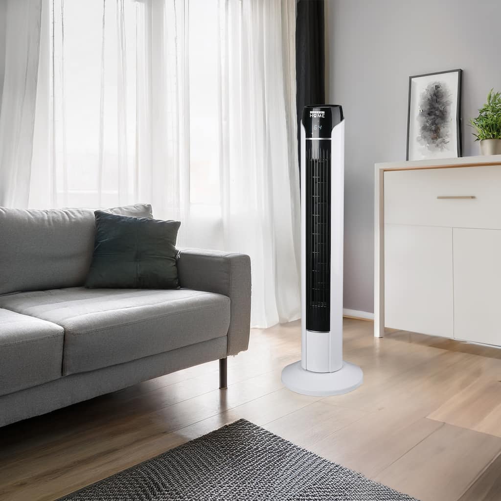 Modern Designs Sleek Tower Fan, 3-Speed Cooling with LED Display & Remote Control