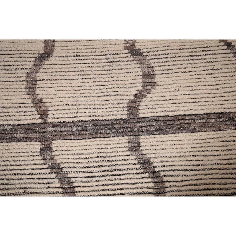 All-Over Striped Moroccan Abstract Area Rug Hand-Knotted Wool Carpet - 7'8"x 10'10"