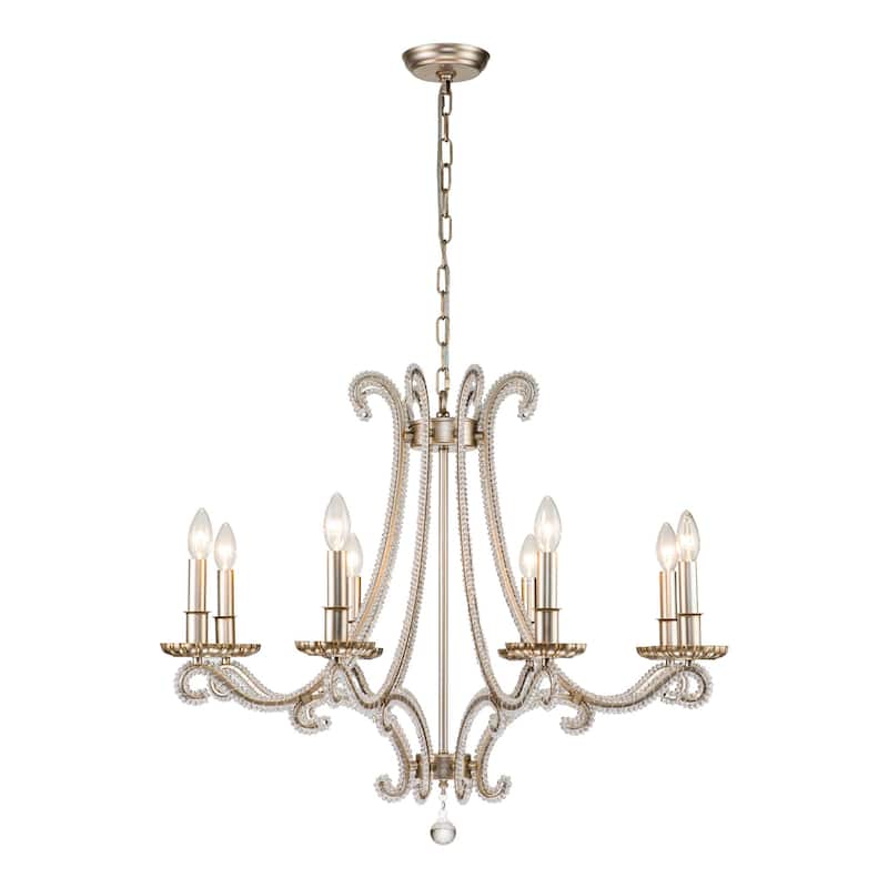 Antique Brushed Silver 8 - Light Crystal Traditional Candle-Style Chandelier