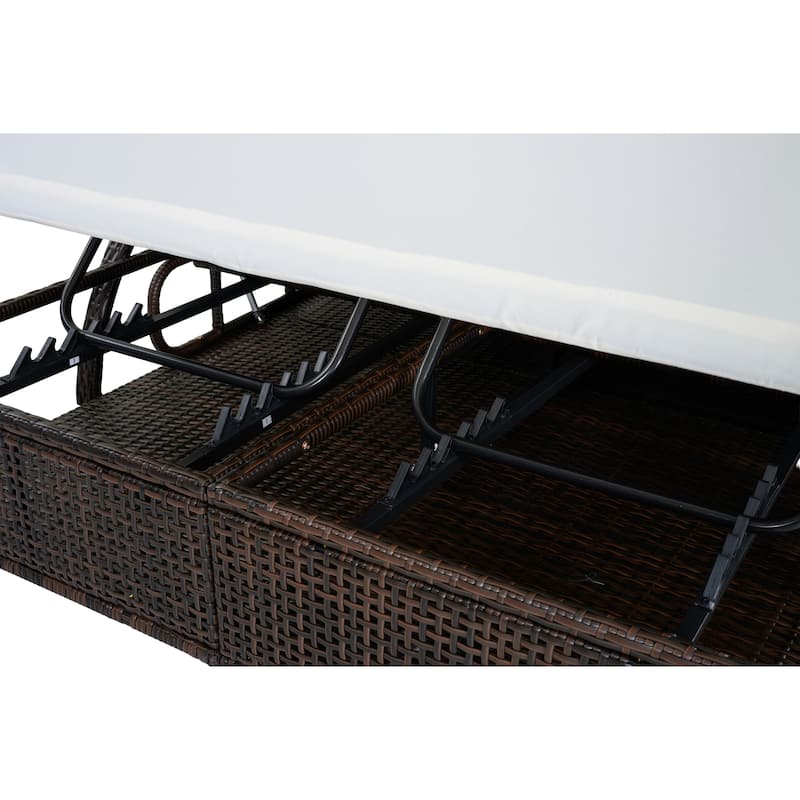 Outdoor Steel Frame Sun Lounger with Adjustable Backrest,Patio Double Sunbed