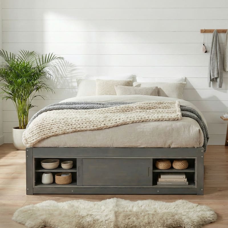 Queen Size Platform Bed Frame with 4 Storage Drawers & Footboard Cubby by Harper&Bright Designs