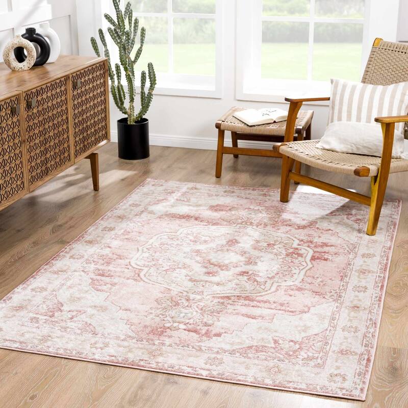 Hauteloom Kandos Hallway, Kitchen Runner Rug - Plum, Pale Pink, Cream - 2'7" x 10' - 7'10" Square - Plum, Pale Pink, Cream / Kandos