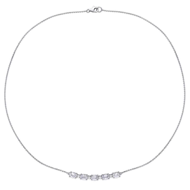 Miadora 14k White Gold Oval-cut White Sapphire and 1/6ct TDW Diamond 5-Stone Bar Necklace - 5.5 mm x 17 inch x 42.8 mm