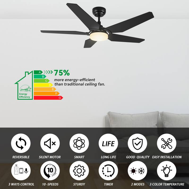 CARRO Boreas 52" Smart Ceiling Fan with Light and Remote-Downrod