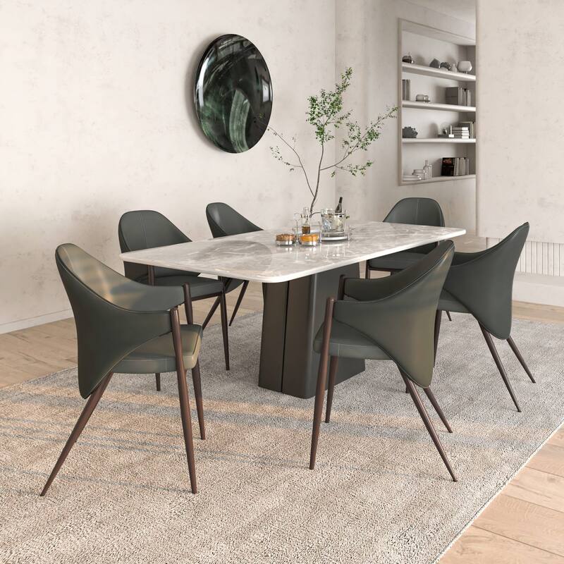 Sante Upholstered Leather Dining Chair with Powder Coated Steel Legs by LeisureMod