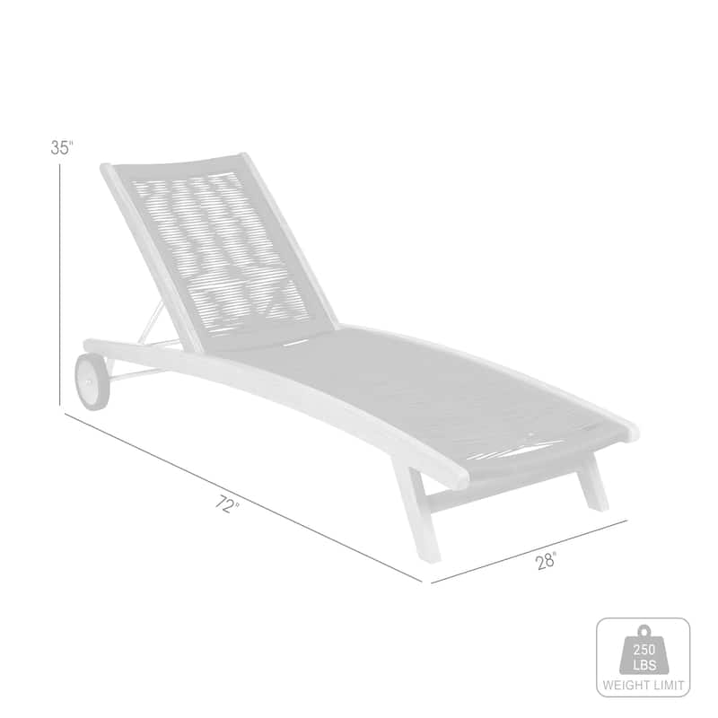 Chateau Solid Eucalyptus Wood and Rope Outdoor Patio Adjustable Chairs Lounge Chair with Wheels