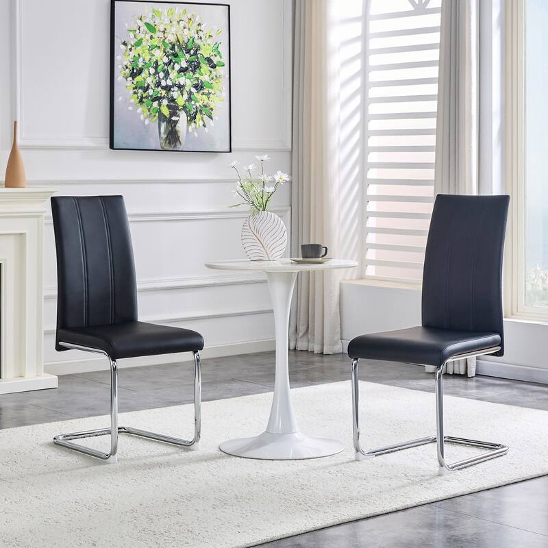 4-Pack PU Upholstered Dining Chairs - Modern High-Back Side Chairs with Sturdy Chrome-Plated Iron Tube Legs for Dining Room