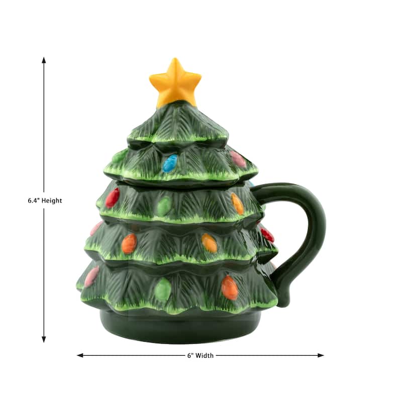 16 oz. Nostalgic Ceramic Tree Lidded Mug - Green