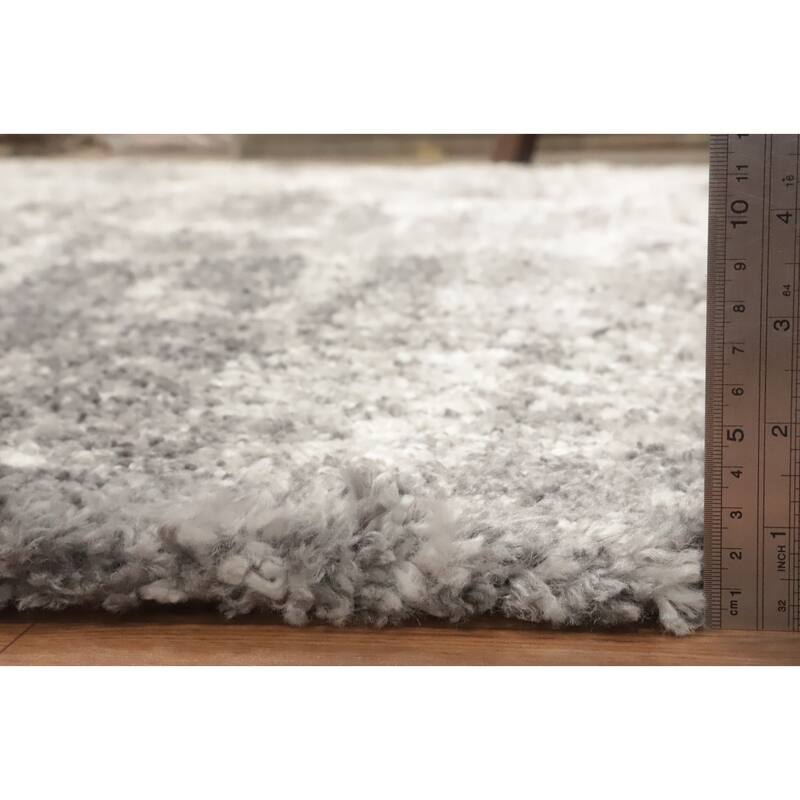 Machine Made Oriental Polyester Carpet Modern All-Over Greys & Charcoal Shaggy Area Rug - 10' 0'' X 7' 10''