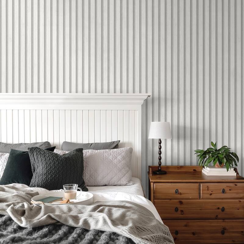 Fine Decor Millard White Wood Slats Wallpaper - N/A