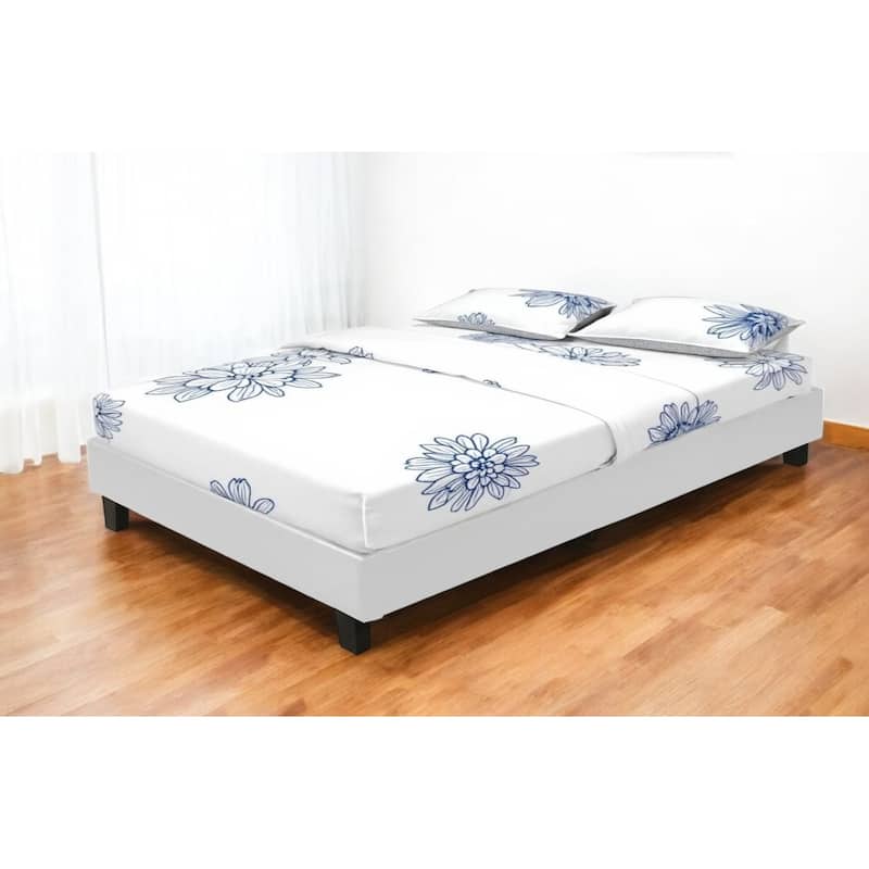 HomeRoots White Faux Leather Queen Bed Frame - Queen