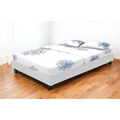 HomeRoots White Faux Leather Queen Bed Frame