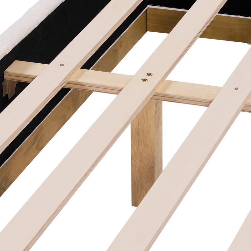 Upholstered Bed Frame Linen Fabric Platform Bed with 46''H Thick Headboard/Solid Wood Base/No Box Spring Needed/Noise Free/Beige