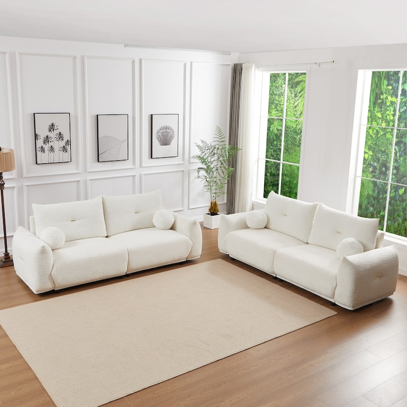2 Sets of Wool 2-seater Cushion 90"Comfortable Sofa for living room 2 Cushions and 2 Ball Pillows