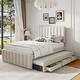 preview thumbnail 10 of 16, Full Size Upholstered Platform Bed with Twin Size Trundle and 3 Drawers, Linen Fabric, Gray Beige