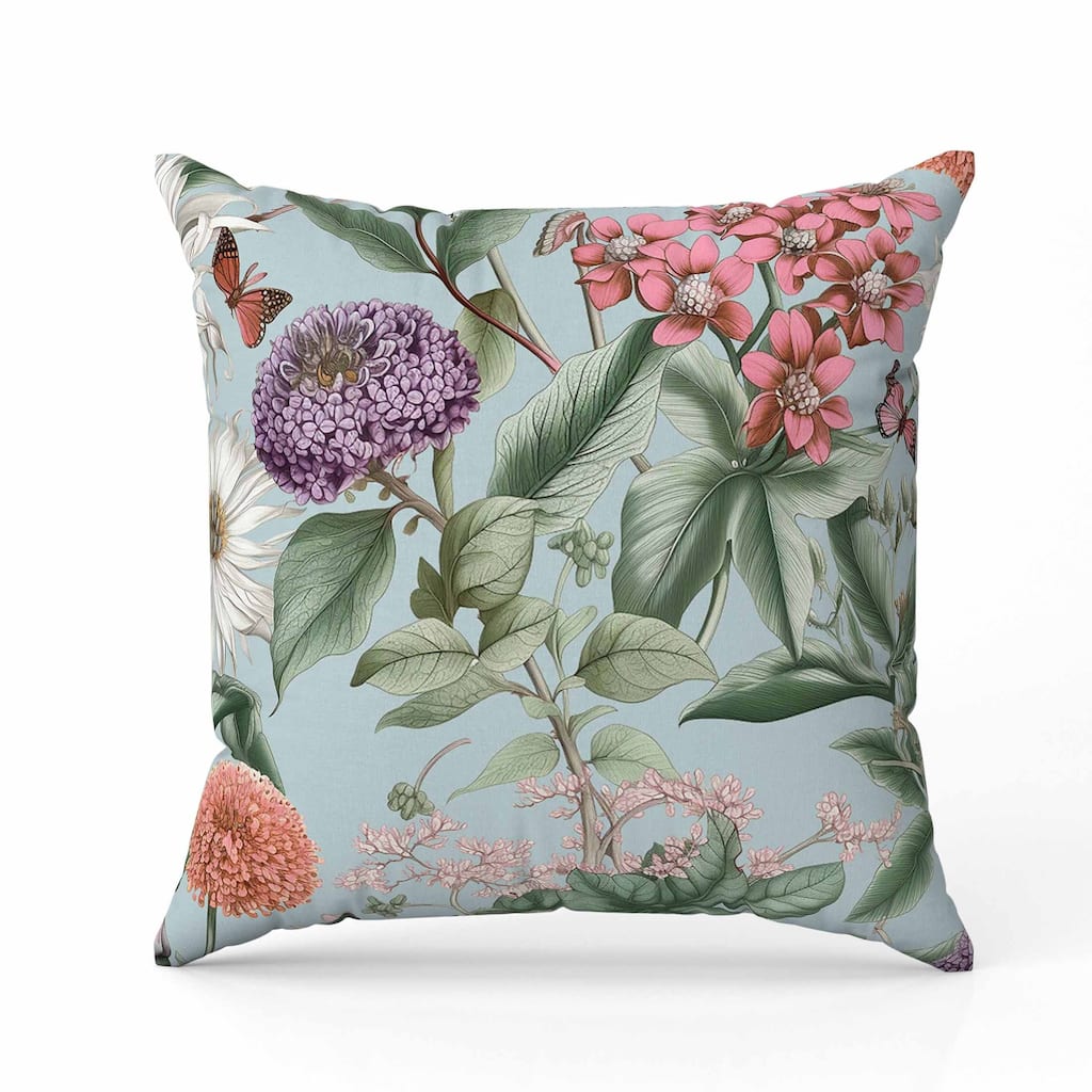 Garden Gracefulness Indoor/Outdoor Reversible Throw Pillow Pink and Pale