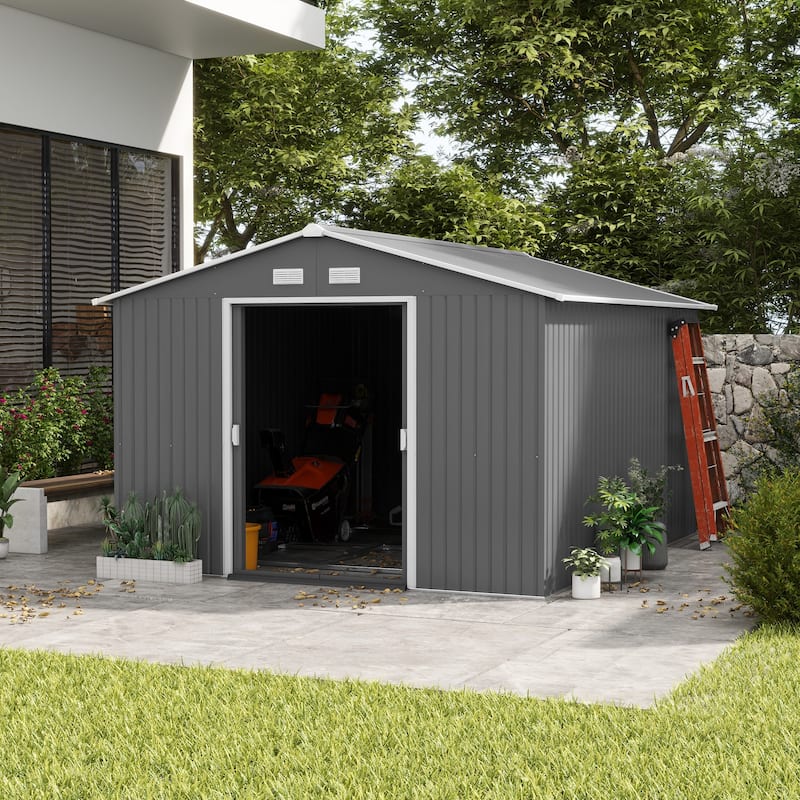 Outsunny 11' x 9' Dark Grey Metal Garden Shed