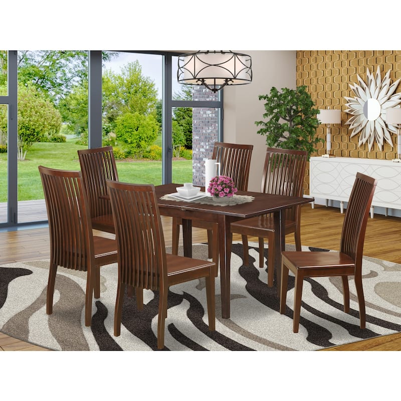 7 Piece Dining Set - Rectangle Table with Butterfly Leaf & 6 Chairs - Kitchen Dining Room Furniture