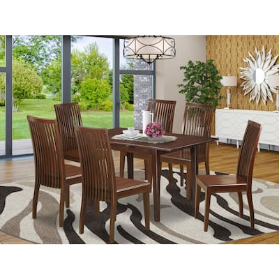 7 Piece Dining Set - Rectangle Table with Butterfly Leaf & 6 Chairs - Kitchen Dining Room Furniture