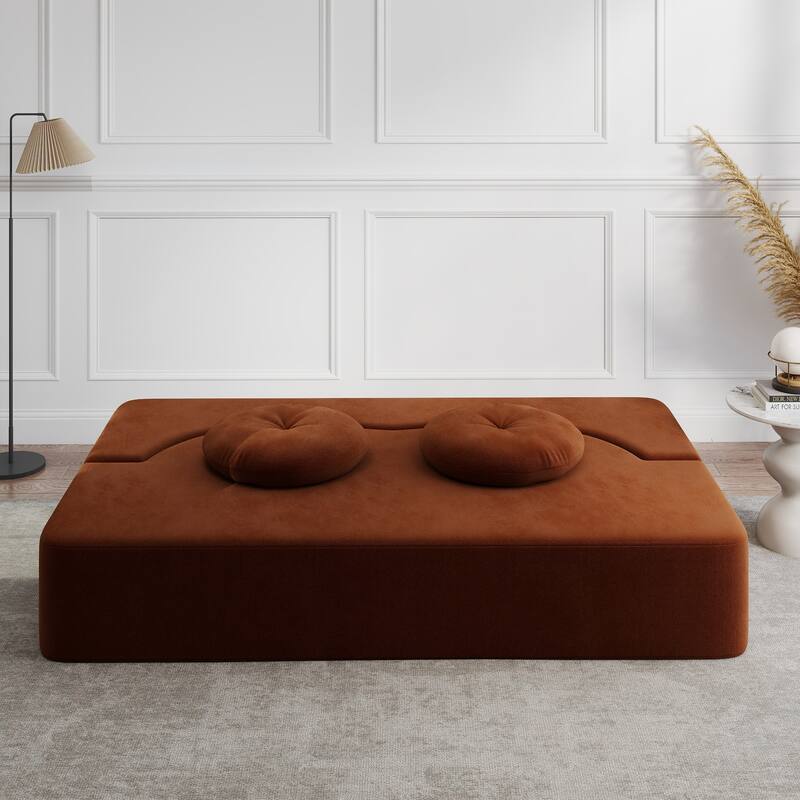 Rossetta Full Size Modern Convertible Plush Polyester Blend Upholstery Foam-Filled Floor Sofa with 2 Pillows