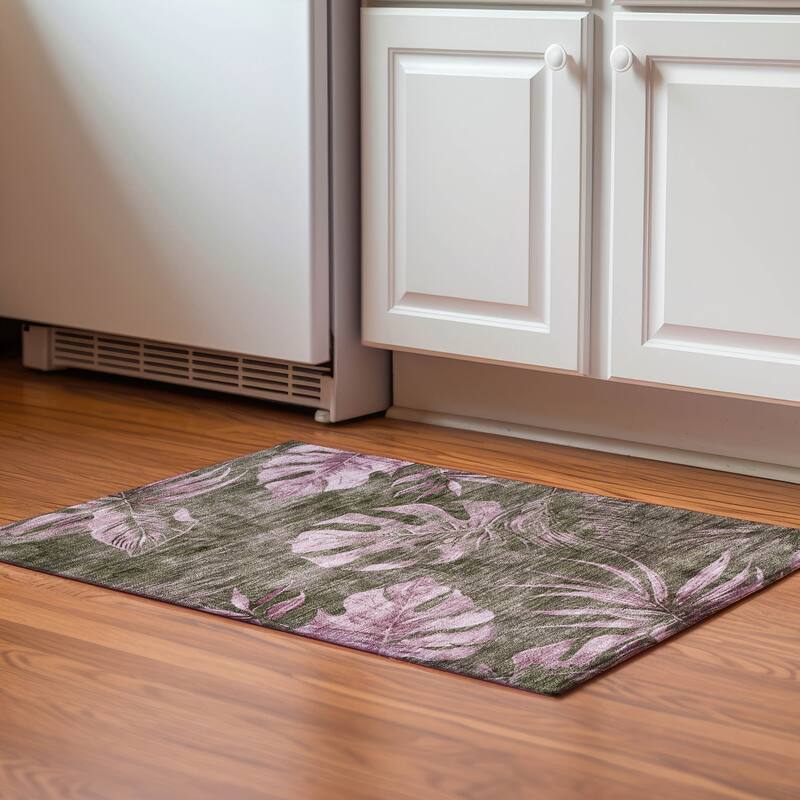 Premium Washable Super Soft Tropical Floral Mayfield Rug - Brown - 1'8" x 2'6"