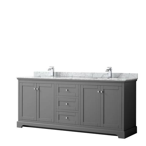 Avery 80-inch Double Vanity, Marble Top, Square Sinks, No Mirror