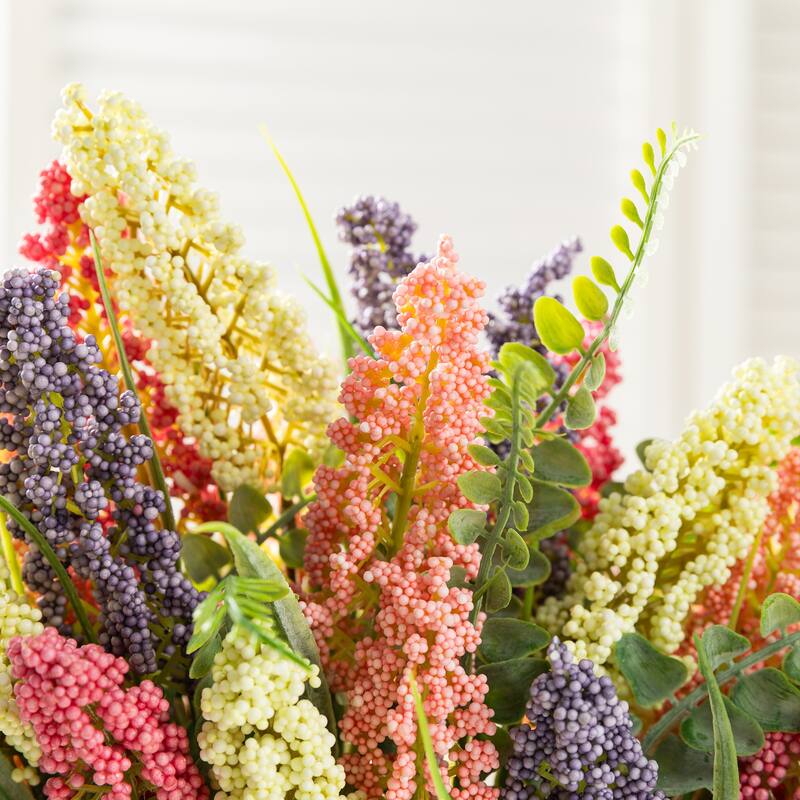 Glitzhome 11"H Pink, Purple & Yellow Mixed Heather Cart Centerpiece