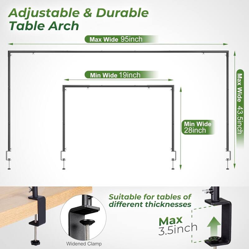 Walensee Over The Table Rod Stand with Clamps Adjustable 28"-43.5" Tall Table Arch Hanging for Wedding Party Decorations