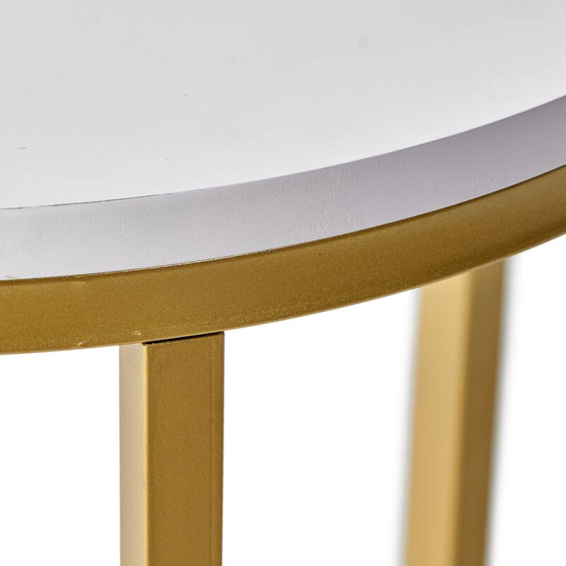 Roomfitters Round End Table with Metal Frame, Modern Accent Side Table for Living Room or Bedroom, Gold + White